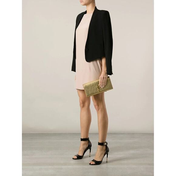 NWT Saint Laurent Metallic Calfskin Monogram Belle De Jour Clutch Gold Large - Picture 1 of 6